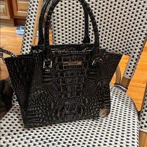 Brahmin Black Crocodile Embossed Satchel